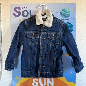 Kids Blue Denim Jacket with Sherpa Collar